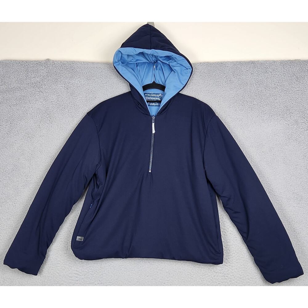 RALPH LAUREN SPORT Hoodie Womens Medium Blue Reversible Jacket Half Zip Pockets